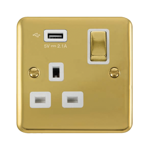 Scolmore DPBR571UWH Deco Plus Polished Brass 1g Skt Usb 2.1a Dp  Scolmore - Sparks Warehouse