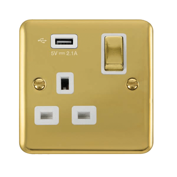 Scolmore DPBR571UWH Deco Plus Polished Brass 1g Skt Usb 2.1a Dp  Scolmore - Sparks Warehouse
