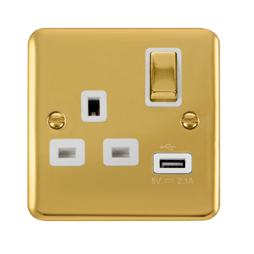 Scolmore DPBR571WH - 13A Ingot 1 Gang Switched Socket With 2.1A USB Outlet - White Deco Plus Scolmore - Sparks Warehouse