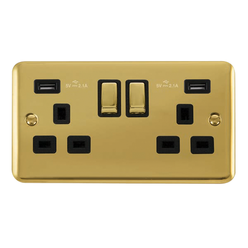 Scolmore DPBR580BK Deco Plus Polished Brass 2g Skt Usb 4.2a Dp  Scolmore - Sparks Warehouse