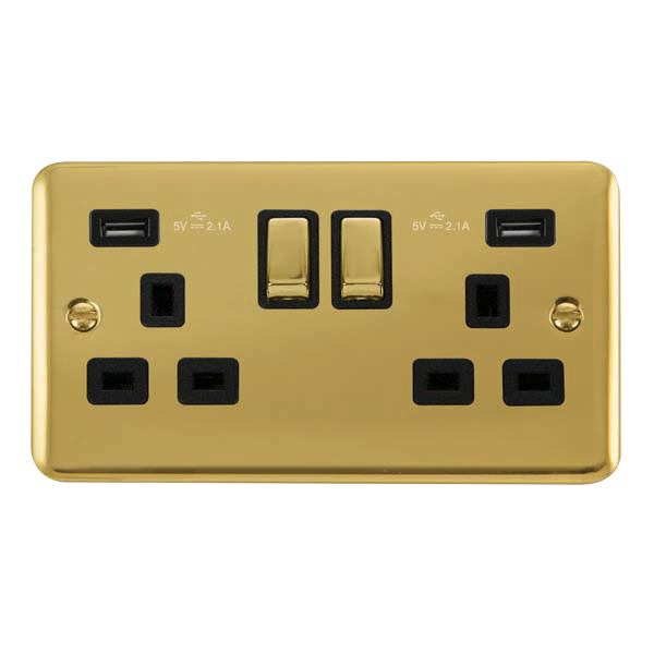 Scolmore DPBR580BK Deco Plus Polished Brass 2g Skt Usb 4.2a Dp  Scolmore - Sparks Warehouse