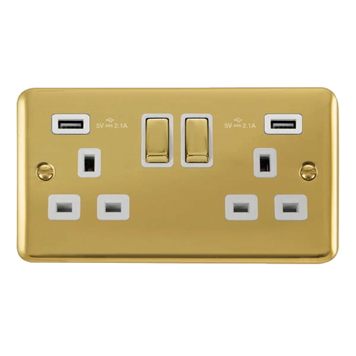 Scolmore DPBR580WH Deco Plus Polished Brass 2g Skt Usb 4.2a Dp  Scolmore - Sparks Warehouse