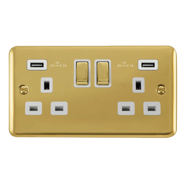 Scolmore DPBR580WH Deco Plus Polished Brass 2g Skt Usb 4.2a Dp  Scolmore - Sparks Warehouse