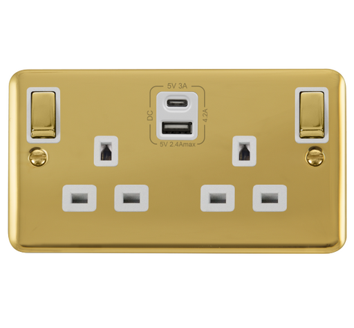 Scolmore DPBR586WH Deco Plus Polished Brass 2g 13a Sw Skt 4.2a A&c Usb Ingot Dpbr Wh  Scolmore - Sparks Warehouse