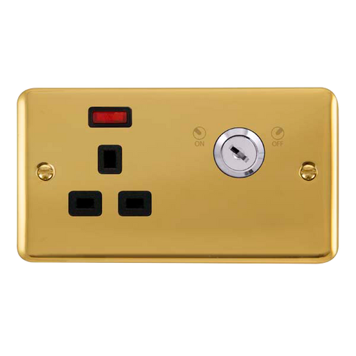 Scolmore DPBR655BK Deco Plus Polished Brass 13a 1g Dp Lockable Skt Neon Deco+ Br Bk  Scolmore - Sparks Warehouse