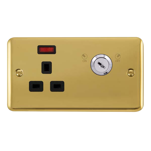 Scolmore DPBR655BK Deco Plus Polished Brass 13a 1g Dp Lockable Skt Neon Deco+ Br Bk  Scolmore - Sparks Warehouse
