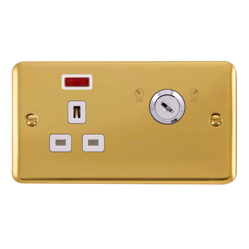 Scolmore DPBR655WH Deco Plus Polished Brass 13a 1g Dp Lockable Skt Neon Deco+ Br Wh  Scolmore - Sparks Warehouse