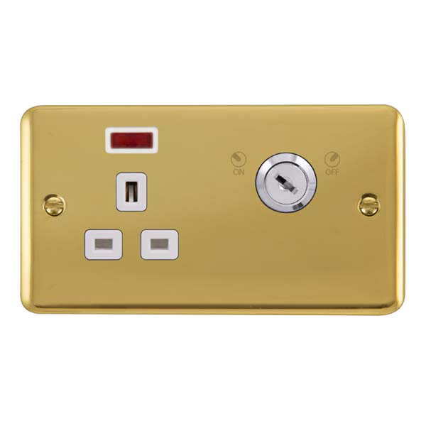 Scolmore DPBR655WH Deco Plus Polished Brass 13a 1g Dp Lockable Skt Neon Deco+ Br Wh  Scolmore - Sparks Warehouse