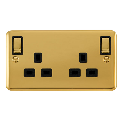 Scolmore DPBR836BK Deco Plus Polished Brass Deco+ 13a 2gang Outboard Sw Skt Dp Br Bk  Scolmore - Sparks Warehouse