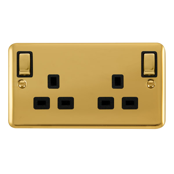 Scolmore DPBR836BK Deco Plus Polished Brass Deco+ 13a 2gang Outboard Sw Skt Dp Br Bk  Scolmore - Sparks Warehouse