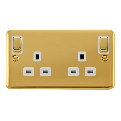Scolmore DPBR836WH Deco Plus Polished Brass Deco+ 13a 2gang Outboard Sw Skt Dp Br Wh  Scolmore - Sparks Warehouse