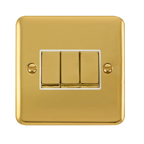 Scolmore DPBRWH-SMART3 - 1G Plate 3 Apertures Supplied With 3 x 10AX 2 Way Ingot Retractive Switch Modules - Brass - White Deco Plus Scolmore - Sparks Warehouse