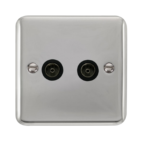 Scolmore DPCH066BK - Twin Coaxial Outlet - Black Deco Plus Scolmore - Sparks Warehouse