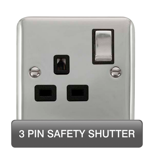 Scolmore DPCH1535BK Deco Plus Polished Chrome Dp 1g Sw Skt Chbk  Scolmore - Sparks Warehouse