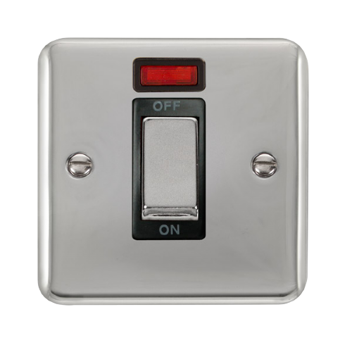 Scolmore DPCH501BK - 45A Ingot 1 Gang DP Switch With Neon - Black Deco Plus Scolmore - Sparks Warehouse