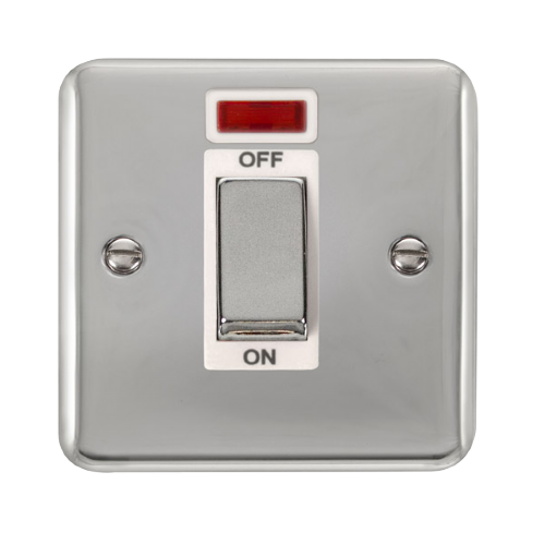 Scolmore DPCH501WH - 45A Ingot 1 Gang DP Switch With Neon - White Deco Plus Scolmore - Sparks Warehouse