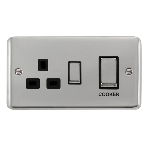 Scolmore DPCH504BK - 45A Ingot 2 Gang DP Switch With 13A DP Switched Socket - Black Deco Plus Scolmore - Sparks Warehouse