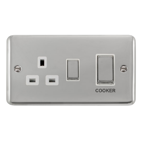 Scolmore DPCH504WH - 45A Ingot 2 Gang DP Switch With 13A DP Switched Socket - White Deco Plus Scolmore - Sparks Warehouse