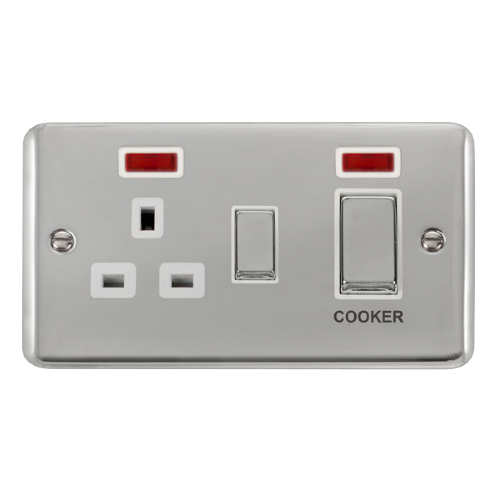Scolmore DPCH505WH - 45A Ingot 2 Gang DP Switch With 13A DP Switched Socket + Neons - White Deco Plus Scolmore - Sparks Warehouse