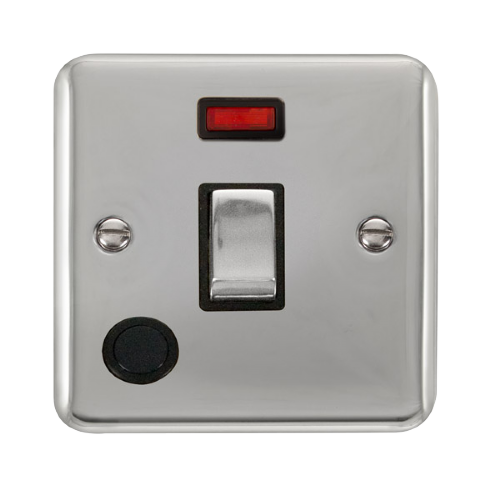 Scolmore DPCH523BK - 20A Ingot 1 Gang DP Switch With Flex Outlet & Neon - Black Deco Plus Scolmore - Sparks Warehouse