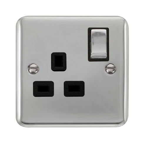 Scolmore DPCH535BK - 13A Ingot 1 Gang DP Switched Socket - Black Deco Plus Scolmore - Sparks Warehouse