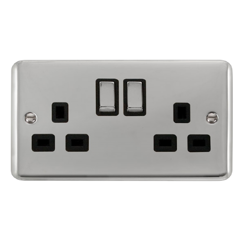 Scolmore DPCH536BK - 13A Ingot 2 Gang DP Switched Socket - Black Deco Plus Scolmore - Sparks Warehouse