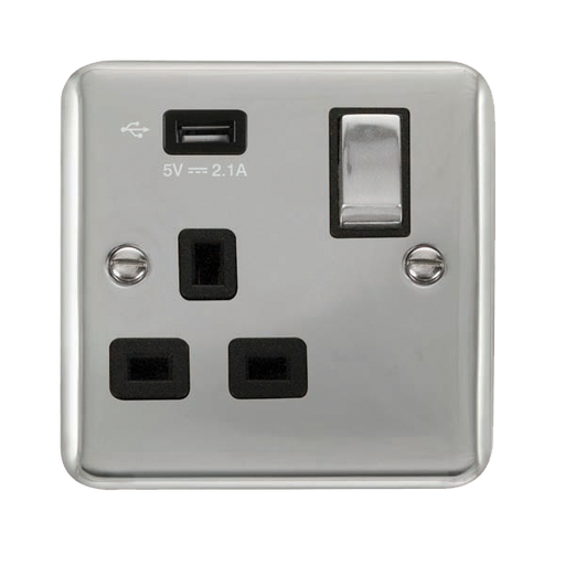 Scolmore DPCH571UBK Deco Plus Polished Chrome 1g Skt Usb 2.1a Dp  Scolmore - Sparks Warehouse