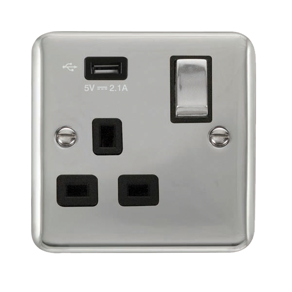 Scolmore DPCH571UBK Deco Plus Polished Chrome 1g Skt Usb 2.1a Dp  Scolmore - Sparks Warehouse