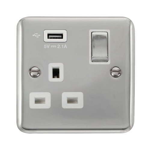 Scolmore DPCH571UWH Deco Plus Polished Chrome 1g Skt Usb 2.1a Dp  Scolmore - Sparks Warehouse