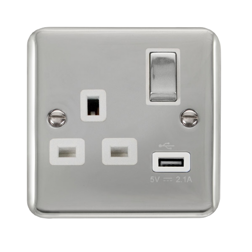 Scolmore DPCH571WH - 13A Ingot 1 Gang Switched Socket With 2.1A USB Outlet - White Deco Plus Scolmore - Sparks Warehouse