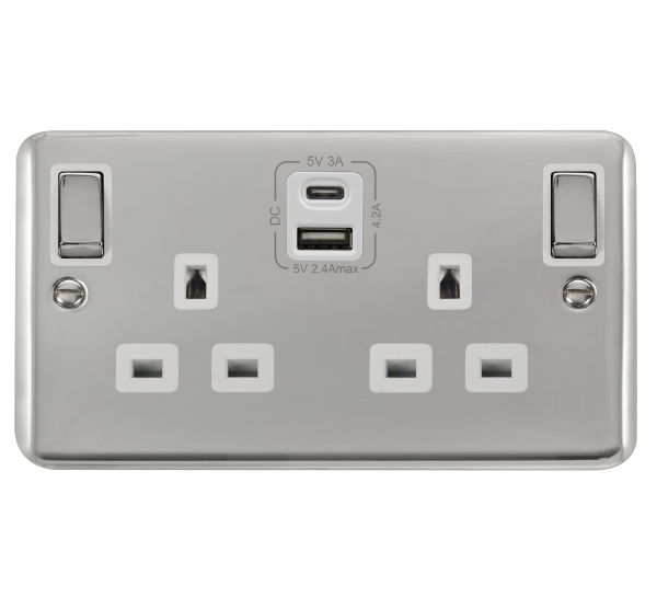 Scolmore DPCH586WH Deco Plus Polished Chrome 2g 13a Sw Skt 4.2a A&c Usb Ingot Dpch Wh  Scolmore - Sparks Warehouse