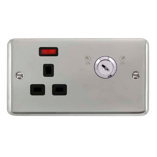 Scolmore DPCH655BK Deco Plus Polished Chrome 13a 1g Dp Lockable Skt Neon Deco+ Ch Bk  Scolmore - Sparks Warehouse