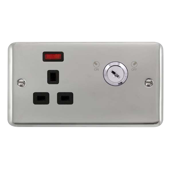 Scolmore DPCH655BK Deco Plus Polished Chrome 13a 1g Dp Lockable Skt Neon Deco+ Ch Bk  Scolmore - Sparks Warehouse