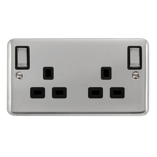 Scolmore DPCH836BK Deco Plus Polished Chrome Deco+ 13a 2gang Outboard Sw Skt Dp Ch Bk  Scolmore - Sparks Warehouse