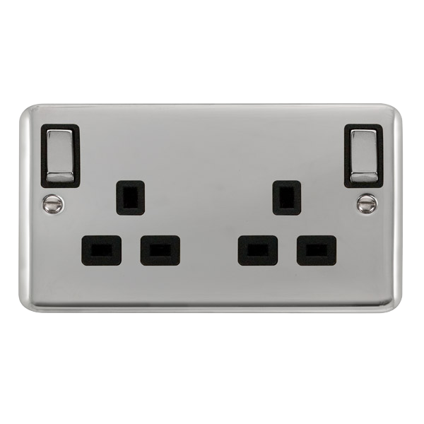 Scolmore DPCH836BK Deco Plus Polished Chrome Deco+ 13a 2gang Outboard Sw Skt Dp Ch Bk  Scolmore - Sparks Warehouse