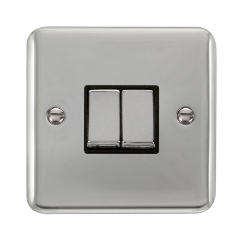 Scolmore DPCHBK-SMART2 - 1G Plate 2 Apertures Supplied With 2 x 10AX 2 Way Ingot Retractive Switch Modules - Chrome - Black Deco Plus Scolmore - Sparks Warehouse