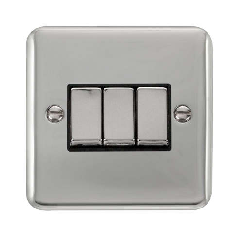 Scolmore DPCHBK-SMART3 - 1G Plate 3 Apertures Supplied With 3 x 10AX 2 Way Ingot Retractive Switch Modules - Chrome - Black Deco Plus Scolmore - Sparks Warehouse