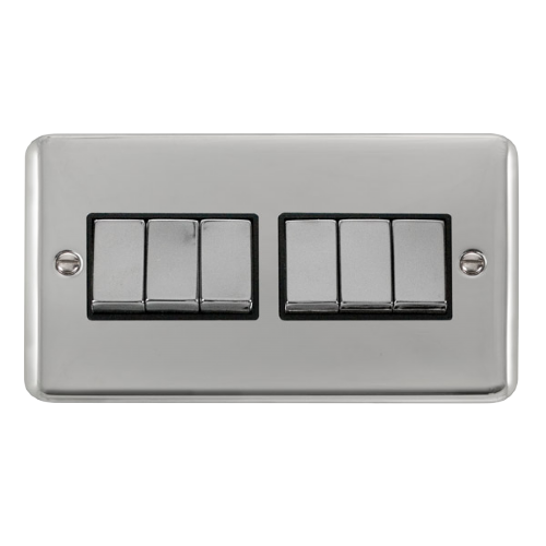 Scolmore DPCHBK-SMART6 - 2G Plate 2 x 3 Apertures Supplied With 6 x 10AX 2 Way Ingot Retractive Switch Modules - Chrome - Black Deco Plus Scolmore - Sparks Warehouse
