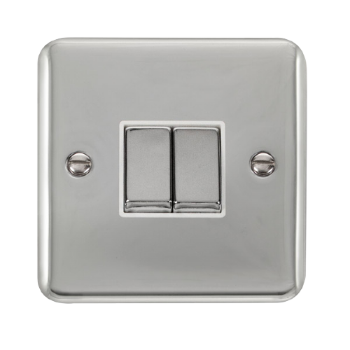 Scolmore DPCHWH-SMART2 - 1G Plate 2 Apertures Supplied With 2 x 10AX 2 Way Ingot Retractive Switch Modules - Chrome - White Deco Plus Scolmore - Sparks Warehouse