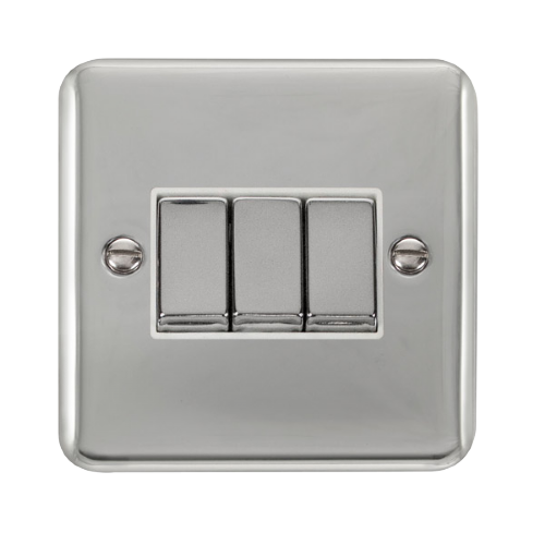 Scolmore DPCHWH-SMART3 - 1G Plate 3 Apertures Supplied With 3 x 10AX 2 Way Ingot Retractive Switch Modules - Chrome - White Deco Plus Scolmore - Sparks Warehouse