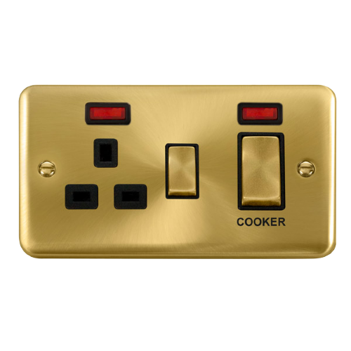 Scolmore DPSB505BK - 45A Ingot 2 Gang DP Switch With 13A DP Switched Socket + Neons - Black Deco Plus Scolmore - Sparks Warehouse