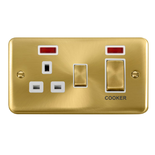 Scolmore DPSB505WH - 45A Ingot 2 Gang DP Switch With 13A DP Switched Socket + Neons - White Deco Plus Scolmore - Sparks Warehouse