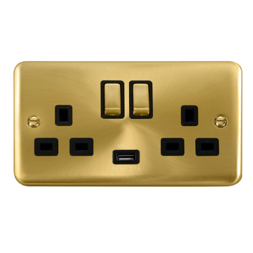 Scolmore DPSB570BK - 13A Ingot 2 Gang Switched Socket With 2.1A USB Outlet (Twin Earth) - Black Deco Plus Scolmore - Sparks Warehouse