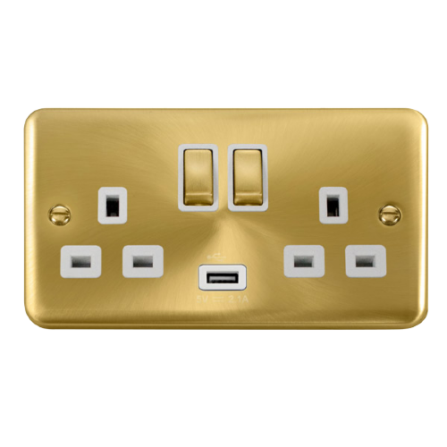 Scolmore DPSB570WH - 13A Ingot 2 Gang Switched Socket With 2.1A USB Outlet (Twin Earth) - White Deco Plus Scolmore - Sparks Warehouse