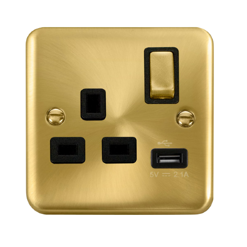 Scolmore DPSB571BK - 13A Ingot 1 Gang Switched Socket With 2.1A USB Outlet - Black Deco Plus Scolmore - Sparks Warehouse