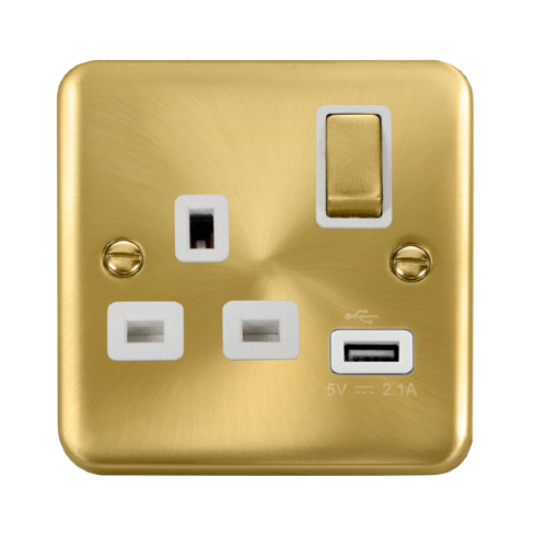 Scolmore DPSB571WH - 13A Ingot 1 Gang Switched Socket With 2.1A USB Outlet - White Deco Plus Scolmore - Sparks Warehouse