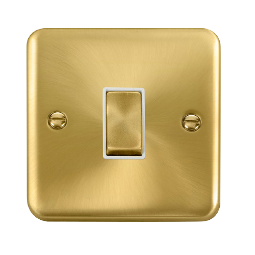 Scolmore DPSBWH-SMART1 - 1G Plate 1 Aperture Supplied With 1 x 10AX 2 Way Ingot Retractive Switch Module - Satin Brass - White Deco Plus Scolmore - Sparks Warehouse