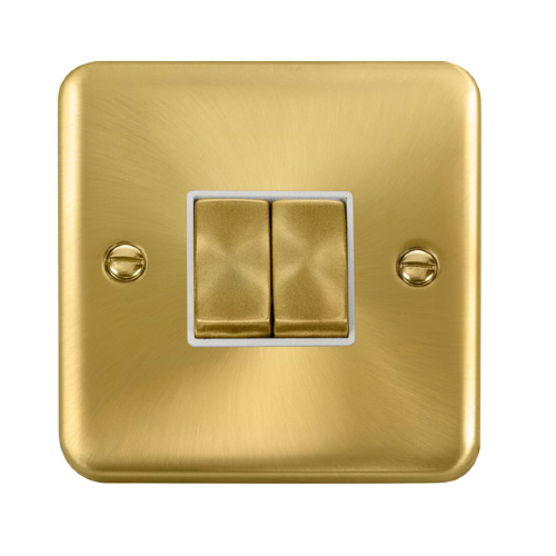 Scolmore DPSBWH-SMART2 - 1G Plate 2 Apertures Supplied With 2 x 10AX 2 Way Ingot Retractive Switch Modules - Satin Brass - White Deco Plus Scolmore - Sparks Warehouse