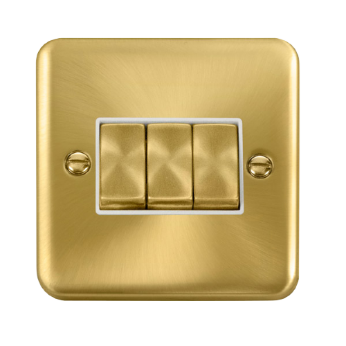 Scolmore DPSBWH-SMART3 - 1G Plate 3 Apertures Supplied With 3 x 10AX 2 Way Ingot Retractive Switch Modules - Satin Brass - White Deco Plus Scolmore - Sparks Warehouse