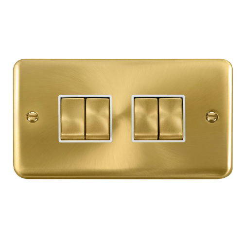 Scolmore DPSBWH-SMART4 - 2G Plate 2 x 2 Apertures Supplied With 4 x 10AX 2 Way Ingot Retractive Switch Modules - Satin Brass - White Deco Plus Scolmore - Sparks Warehouse